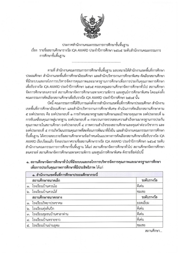 ขอแสดงความยินดีกับโรงเรียนที่ได้รับรางวัล IQA AWARD ปี 2565